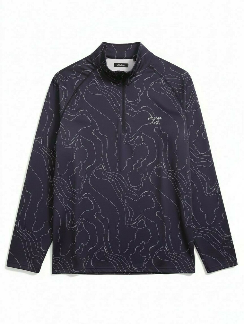Rare Malbon Golf Contour Topographic Print Quarter Zip Black Pullover Size Large